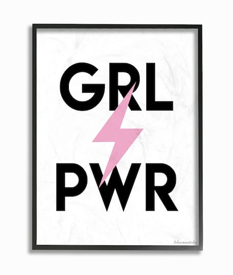 Stupell Industries Girl Power & Lightning Bolt Wall Accent with Black Frame